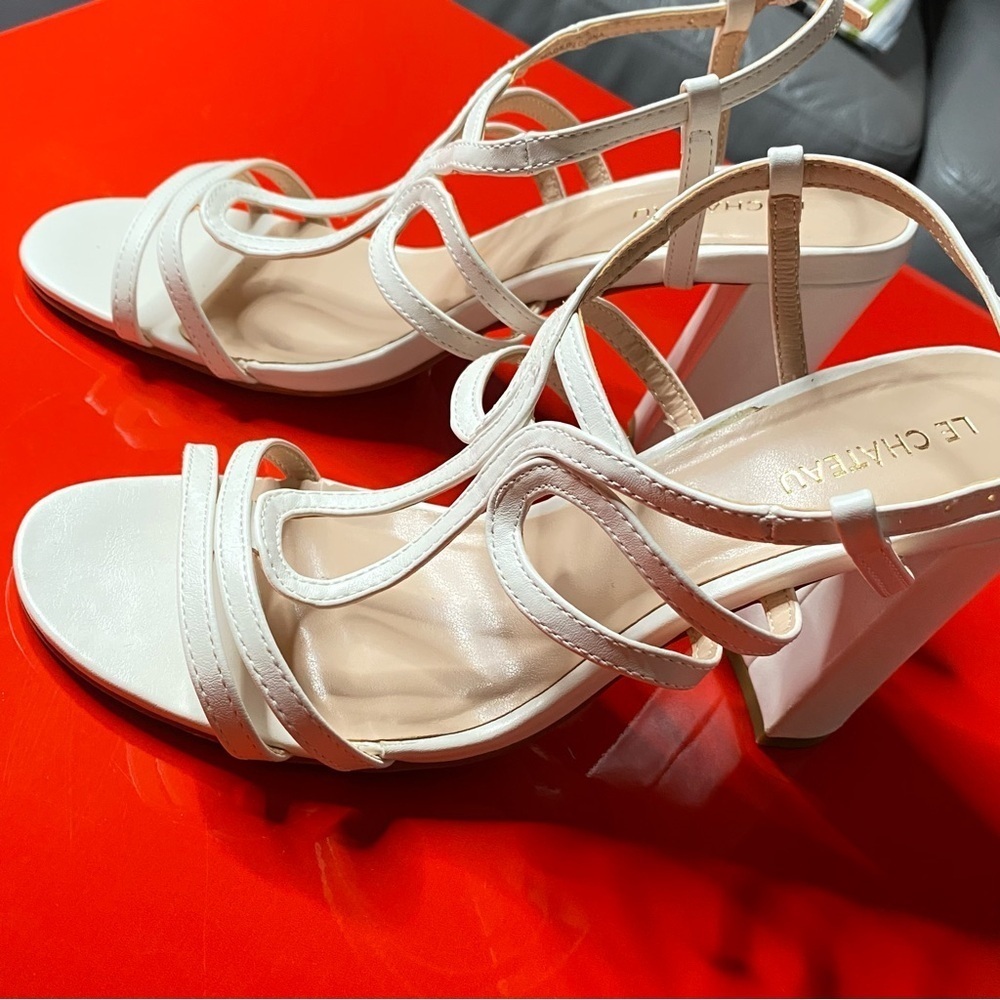 Le Château White Strappy Sandals EU38 Summer Wedding Prom 4in Heels - Picture 13 of 13
